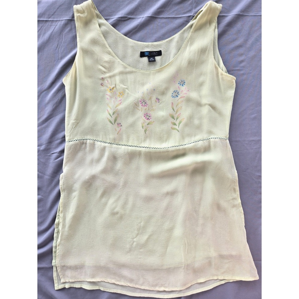 Vtg Lanshui Silk Peplum Top Pastel Lime Green Floral Rhinestone W Sz M 185/88